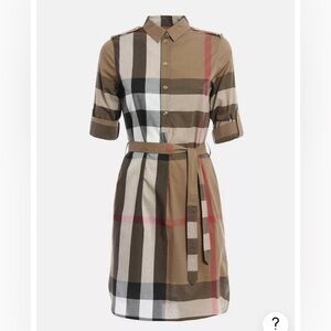 BURBERRY KELSY BROWN CHECK COTTON BELTED DRESS